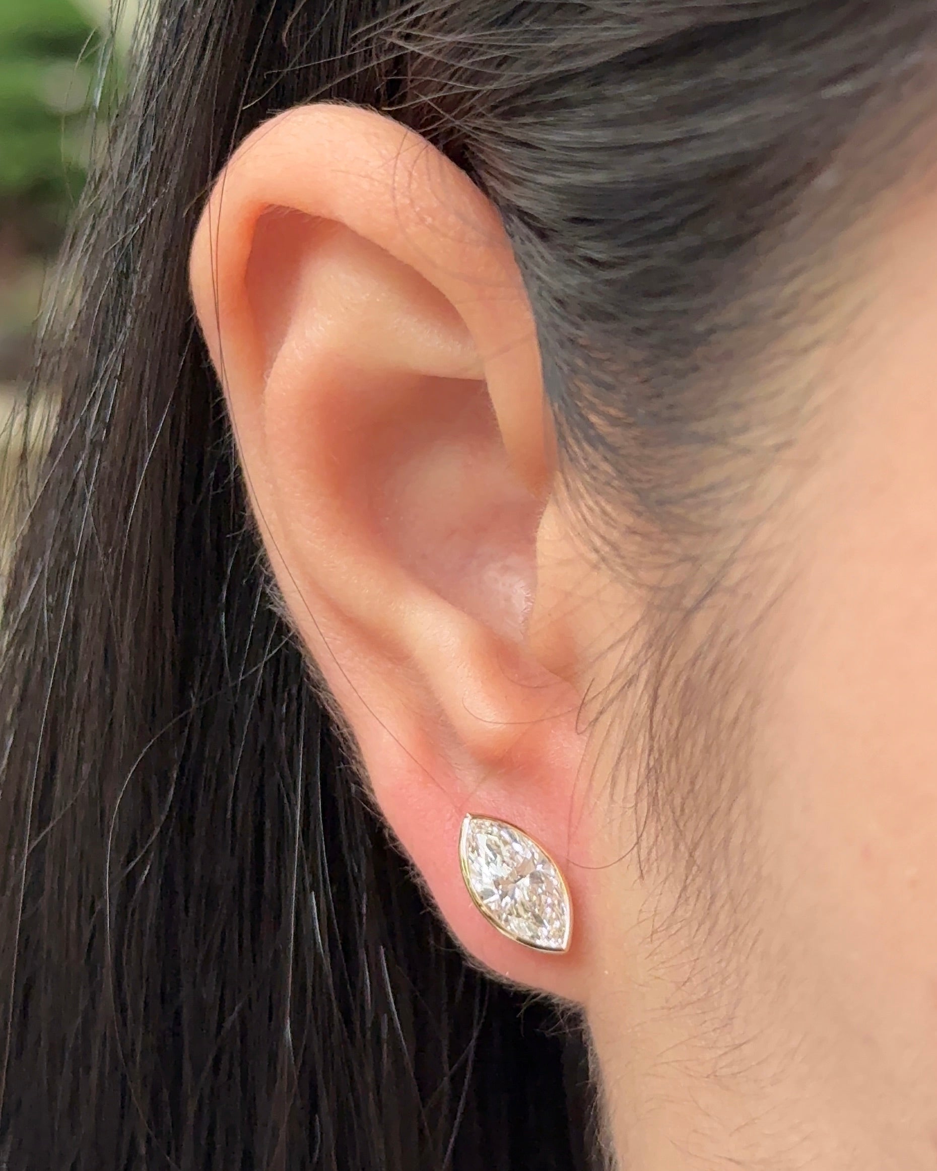 1 carats Marquise Diamond Stud Earrings in Bezel Petite Setting (with Comfort Fit Backing)