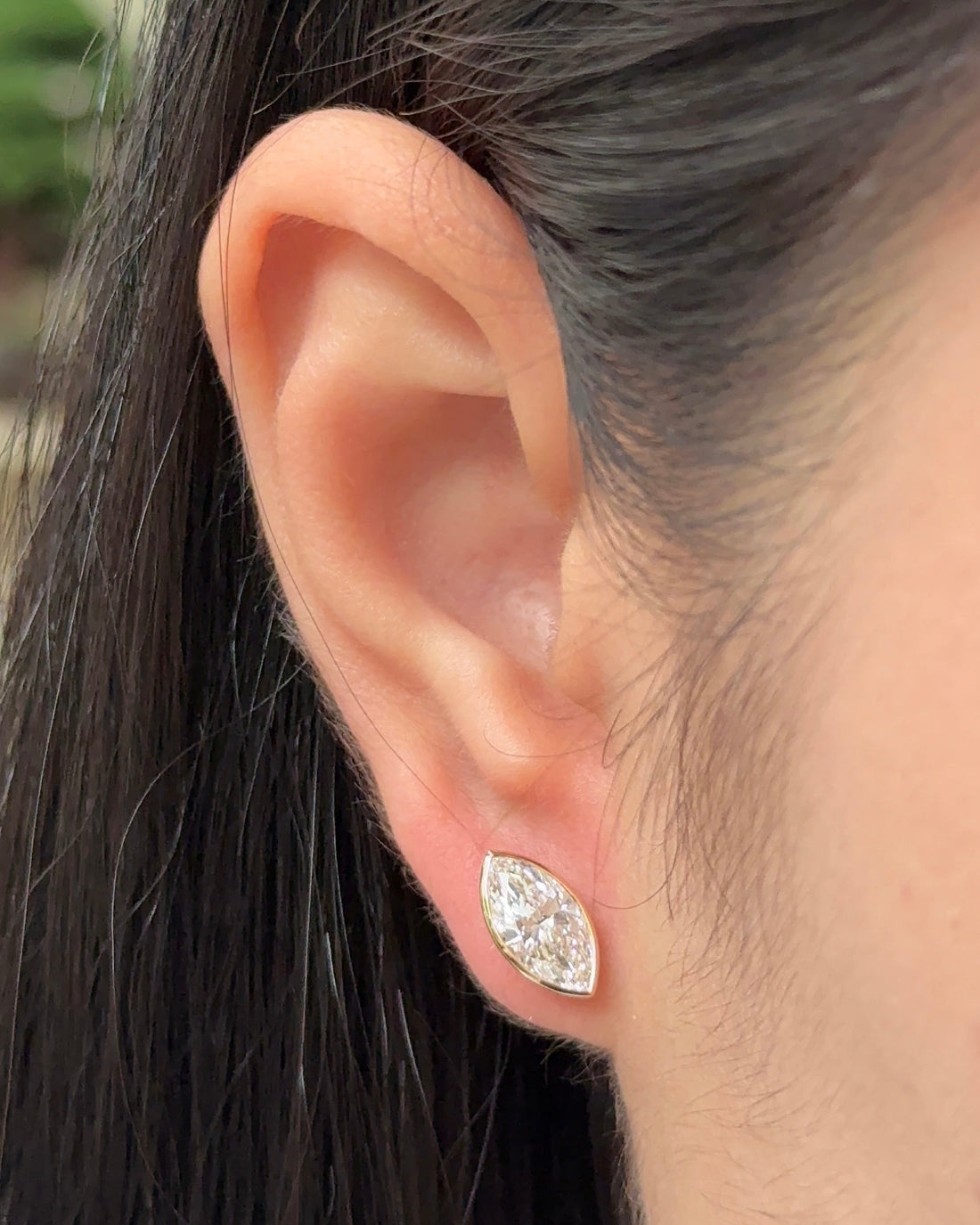 1 carats Marquise Diamond Stud Earrings in Bezel Petite Setting (with Comfort Fit Backing)
