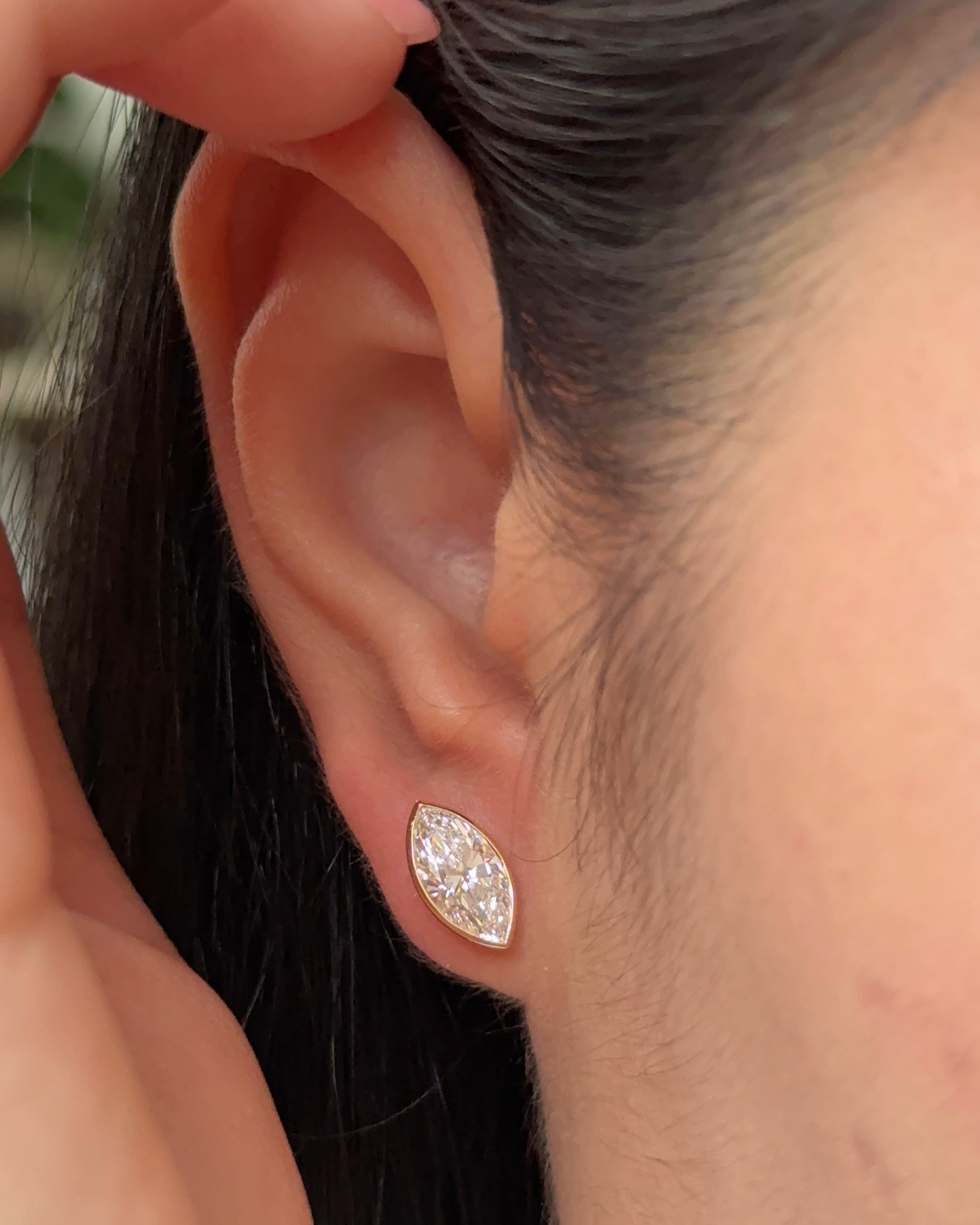 1 carats Marquise Diamond Stud Earrings in Bezel Petite Setting (with Comfort Fit Backing)
