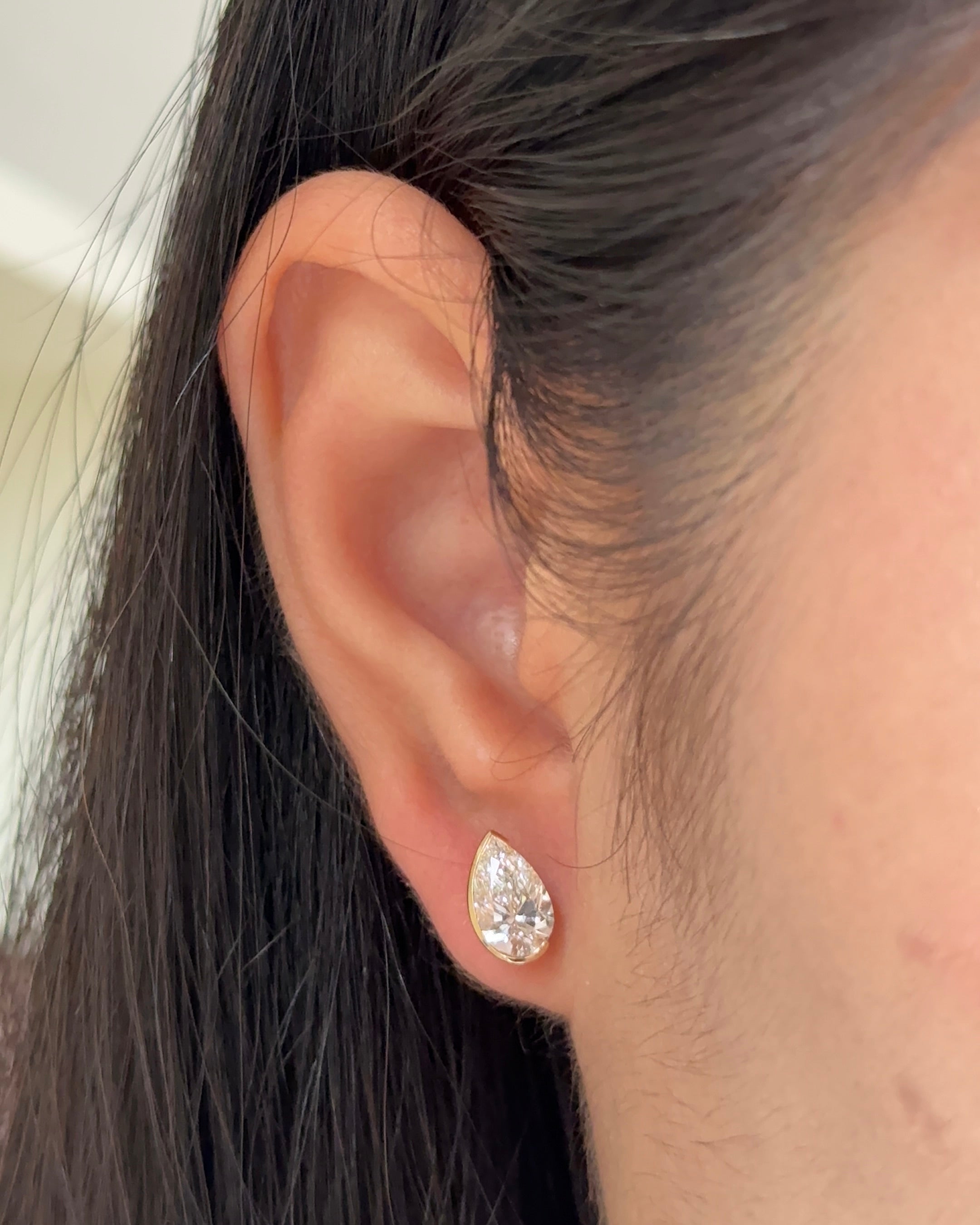 1 Carat Pear Diamond Stud Earrings in Bezel Arc Setting (with Comfort Fit Backing)