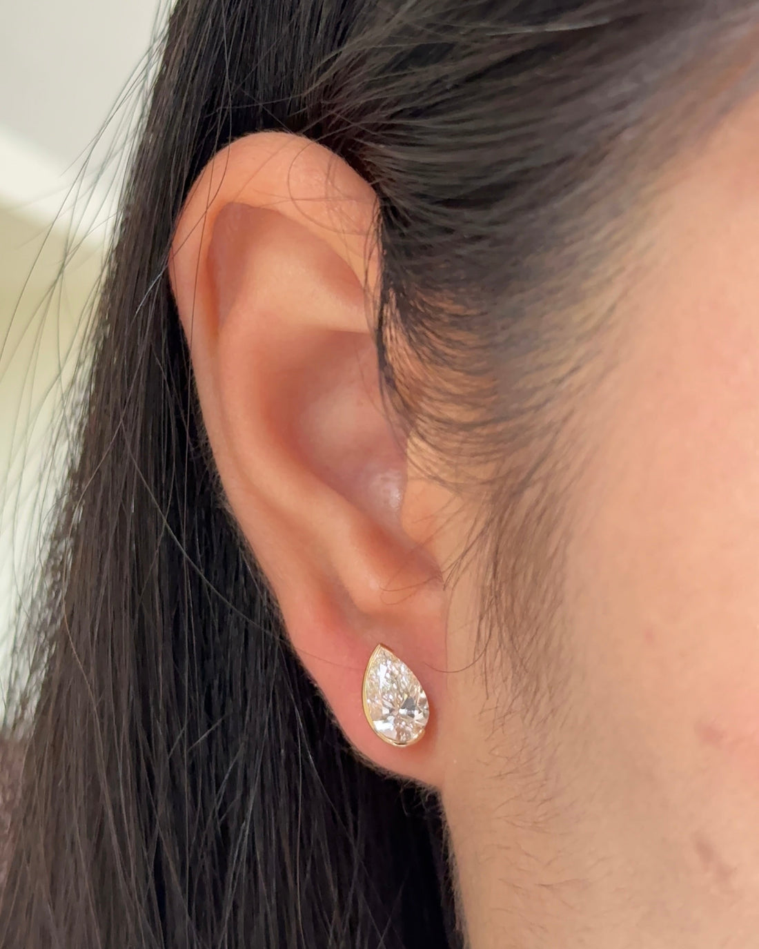 1 Carat Pear Diamond Stud Earrings in Bezel Arc Setting (with Comfort Fit Backing)