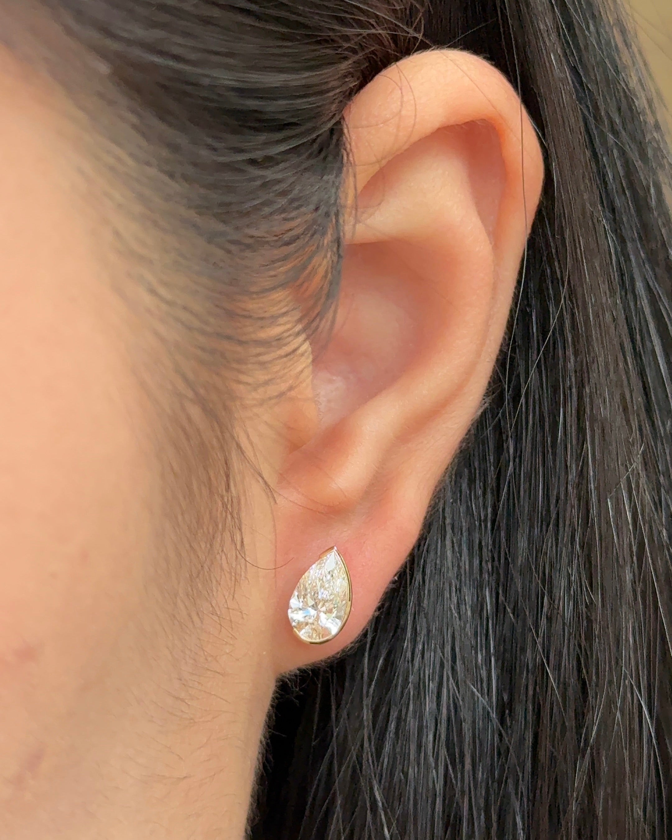 1 Carat Pear Diamond Stud Earrings in Bezel Arc Setting (with Comfort Fit Backing)