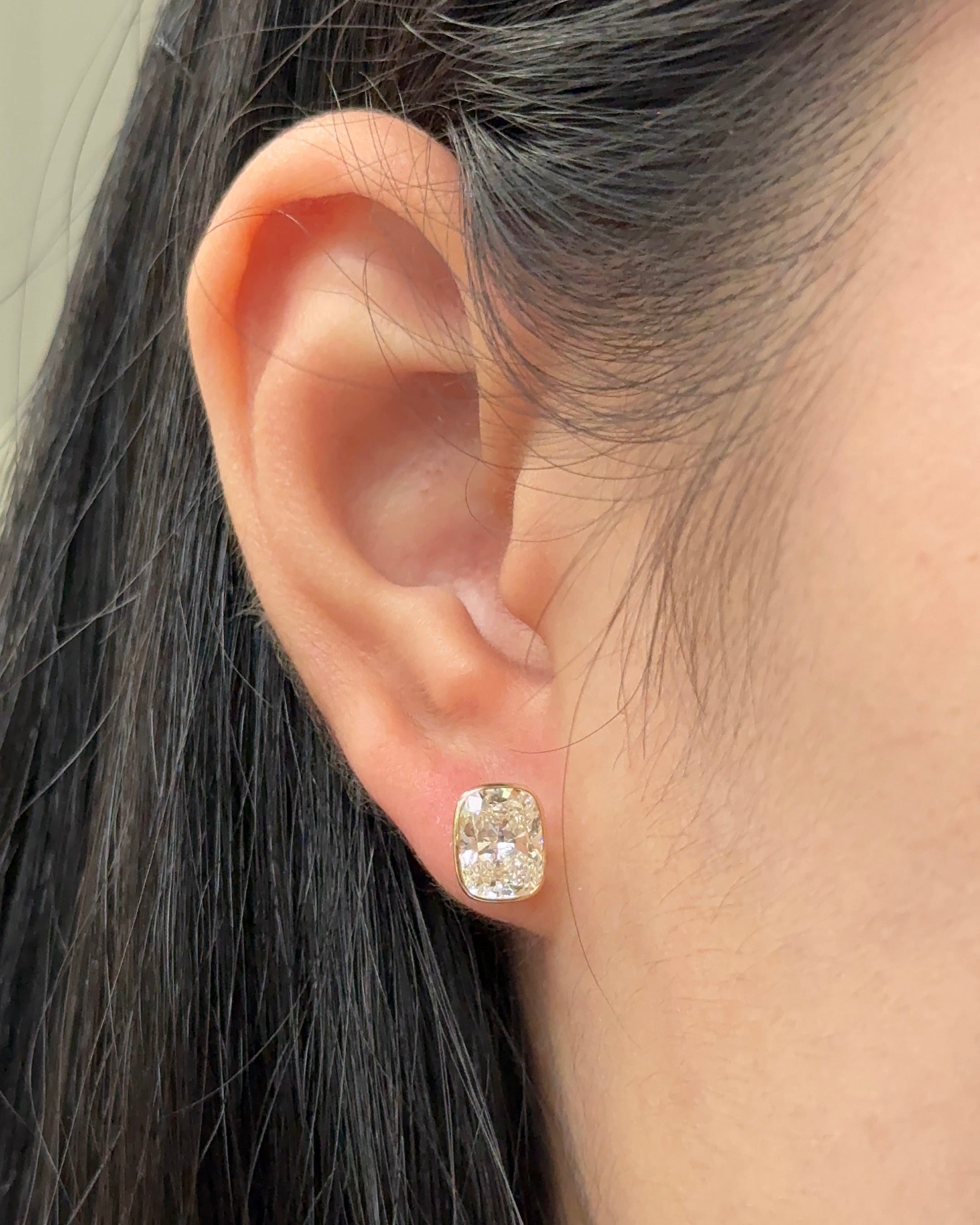 1.5 Carat Cushion Diamond Stud Earrings in Bezel Petite Setting (with Comfort Fit Backing)