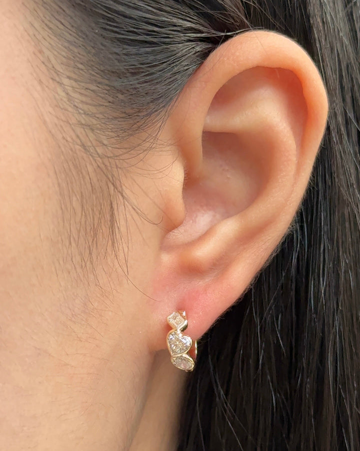 30 Pointer Heart and Mixed Fancy Cut Diamond Hoop Earrings in Bezel Petite Setting