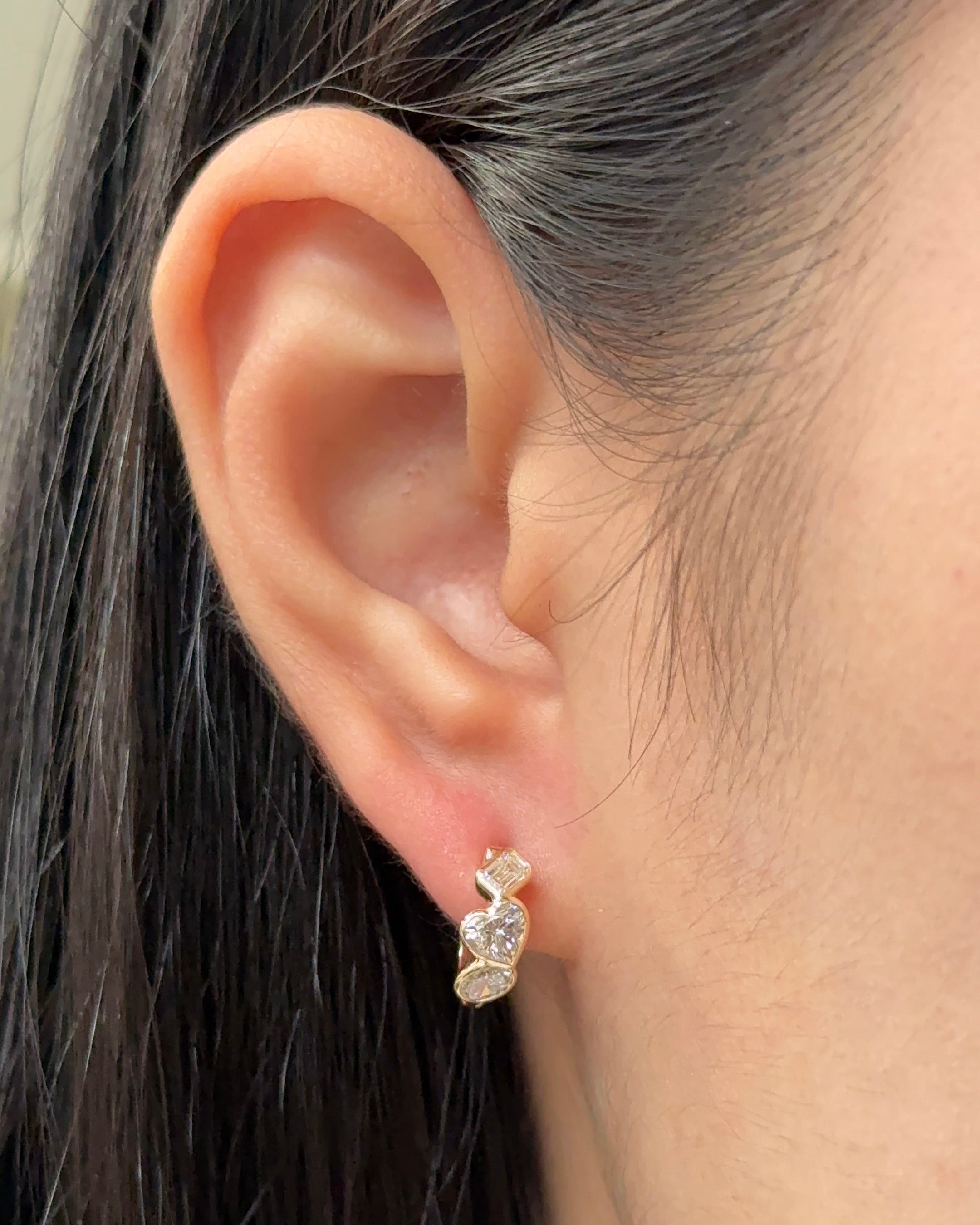 30 Pointer Heart and Mixed Fancy Cut Diamond Hoop Earrings in Bezel Petite Setting