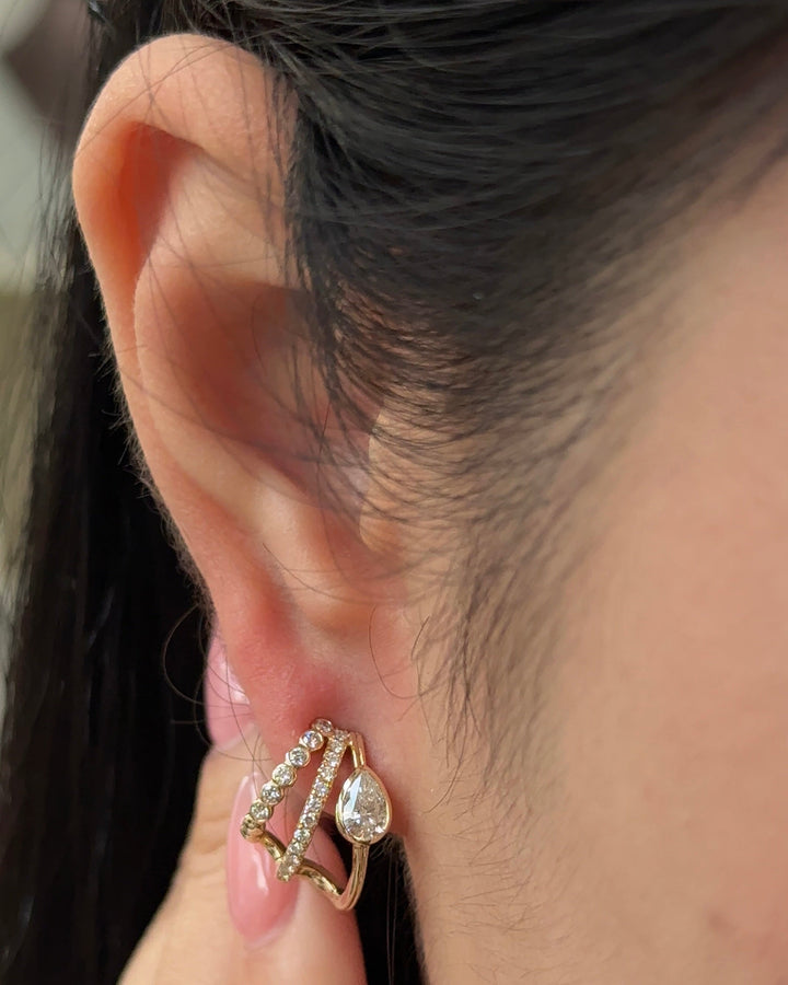 30 Pointer Pear cut Diamond Arc Triple Bezel Flow Cuff Earrings (Design I)