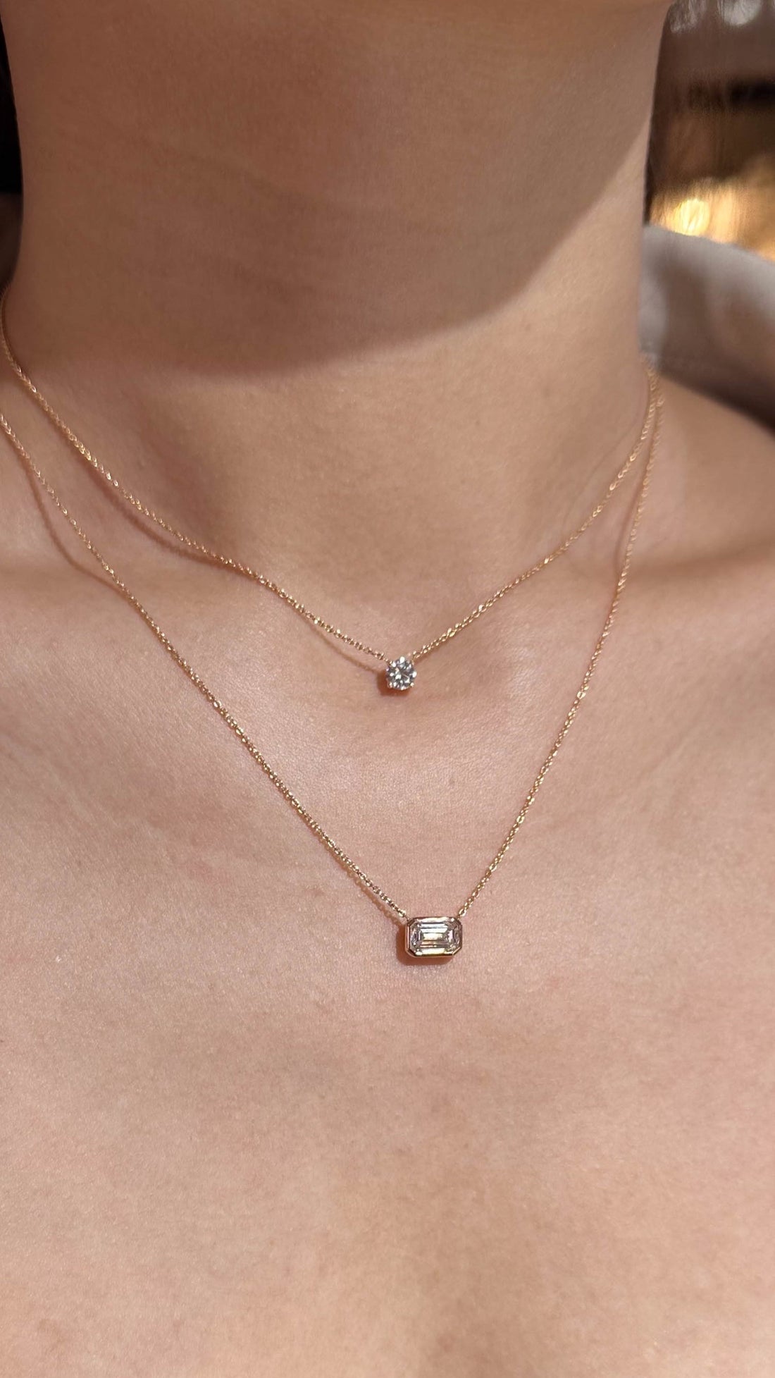 1 carat Emerald cut Diamond Pendant Necklace in Bezel setting