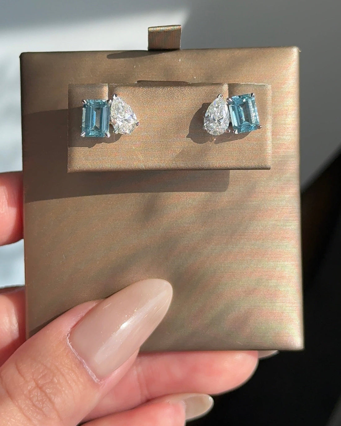 Seychelles Natural Santa Maria Aquamarine and Lab Diamond Toi Et Moi Earrings