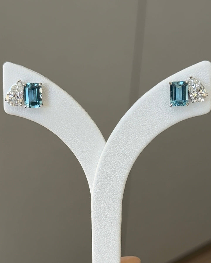 Seychelles Natural Santa Maria Aquamarine and Lab Diamond Toi Et Moi Earrings
