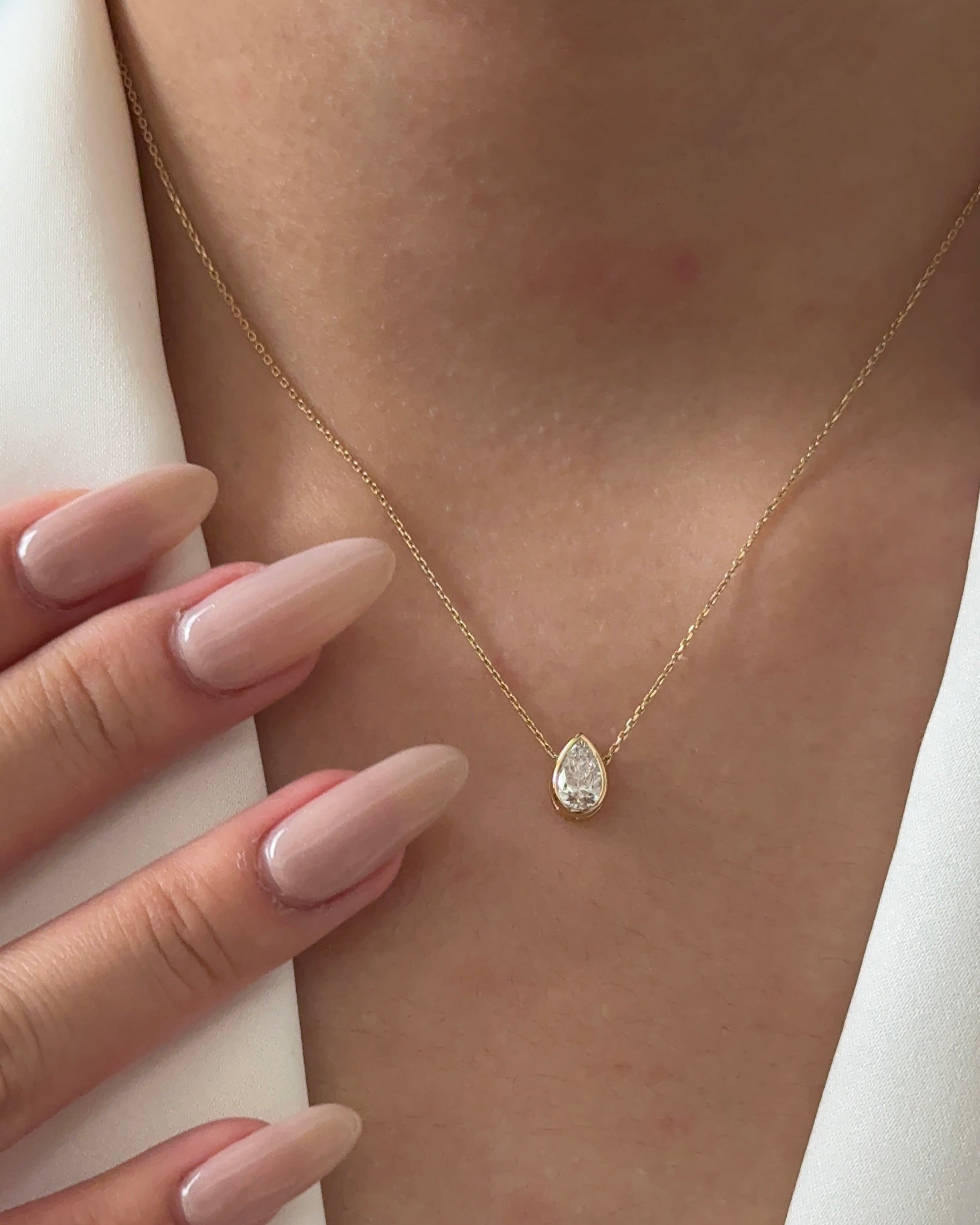 50 Pointer Pear cut Diamond Yellow Gold Bezel Pendant Necklace