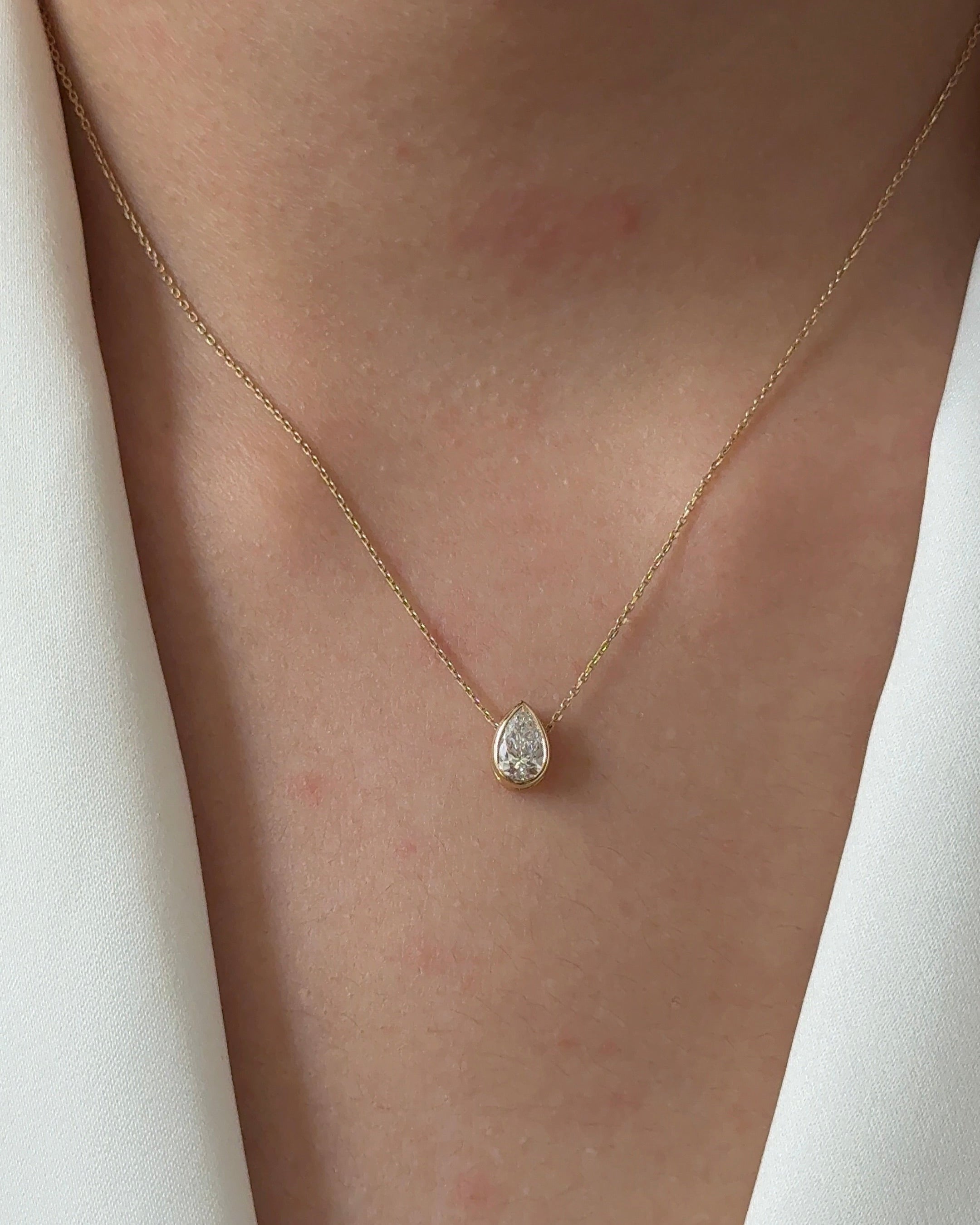 50 Pointer Pear cut Diamond Yellow Gold Bezel Pendant Necklace