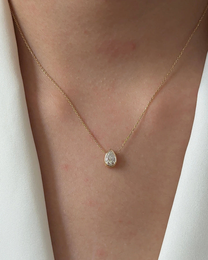 50 Pointer Pear cut Diamond Yellow Gold Bezel Pendant Necklace