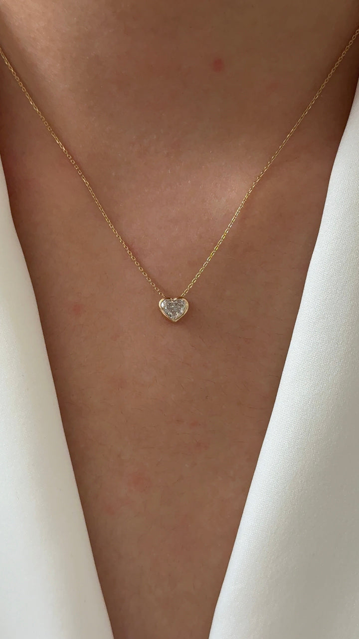 50 Pointer Heart cut Diamond Yellow Gold Bezel Pendant Necklace