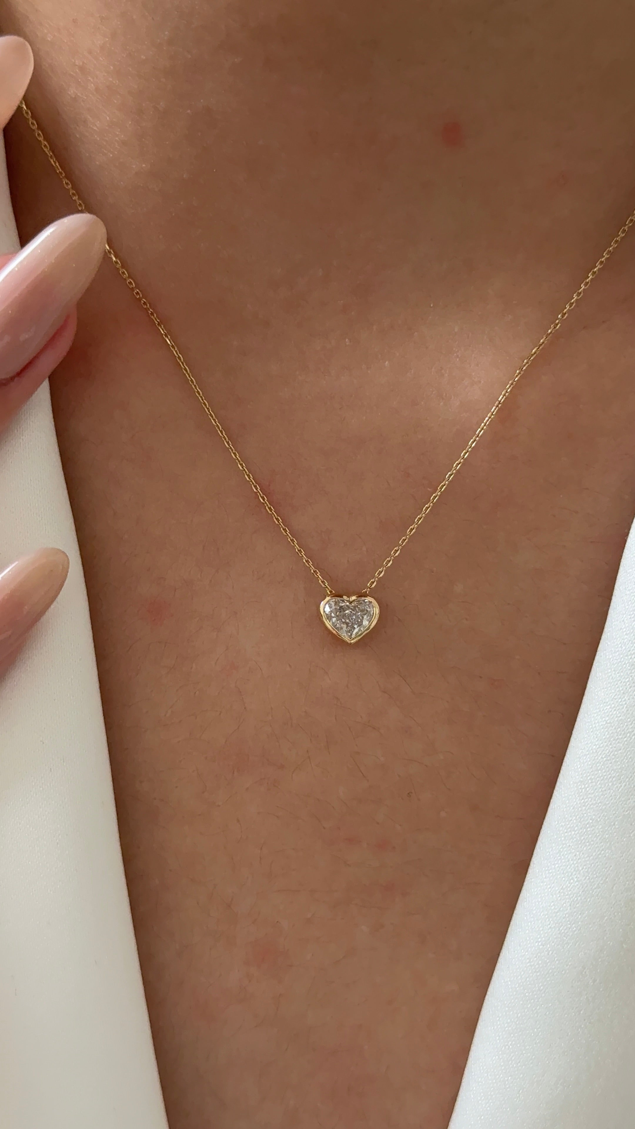 50 Pointer Heart cut Diamond Yellow Gold Bezel Pendant Necklace
