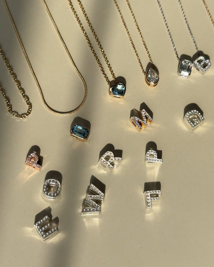 80 Pointer Emerald cut Natural Santa Maria Aquamarine with M Alphabet Diamond  Pendant Necklace