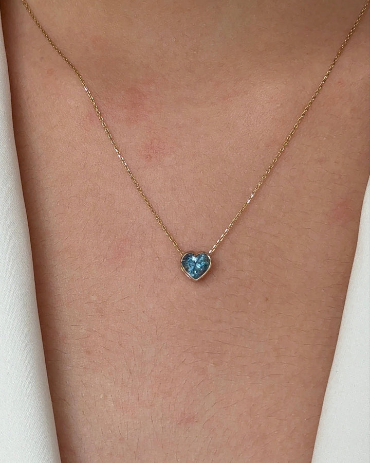 70 Pointer Heart cut Natural Santa Maria Aquamarine Pendant Necklace