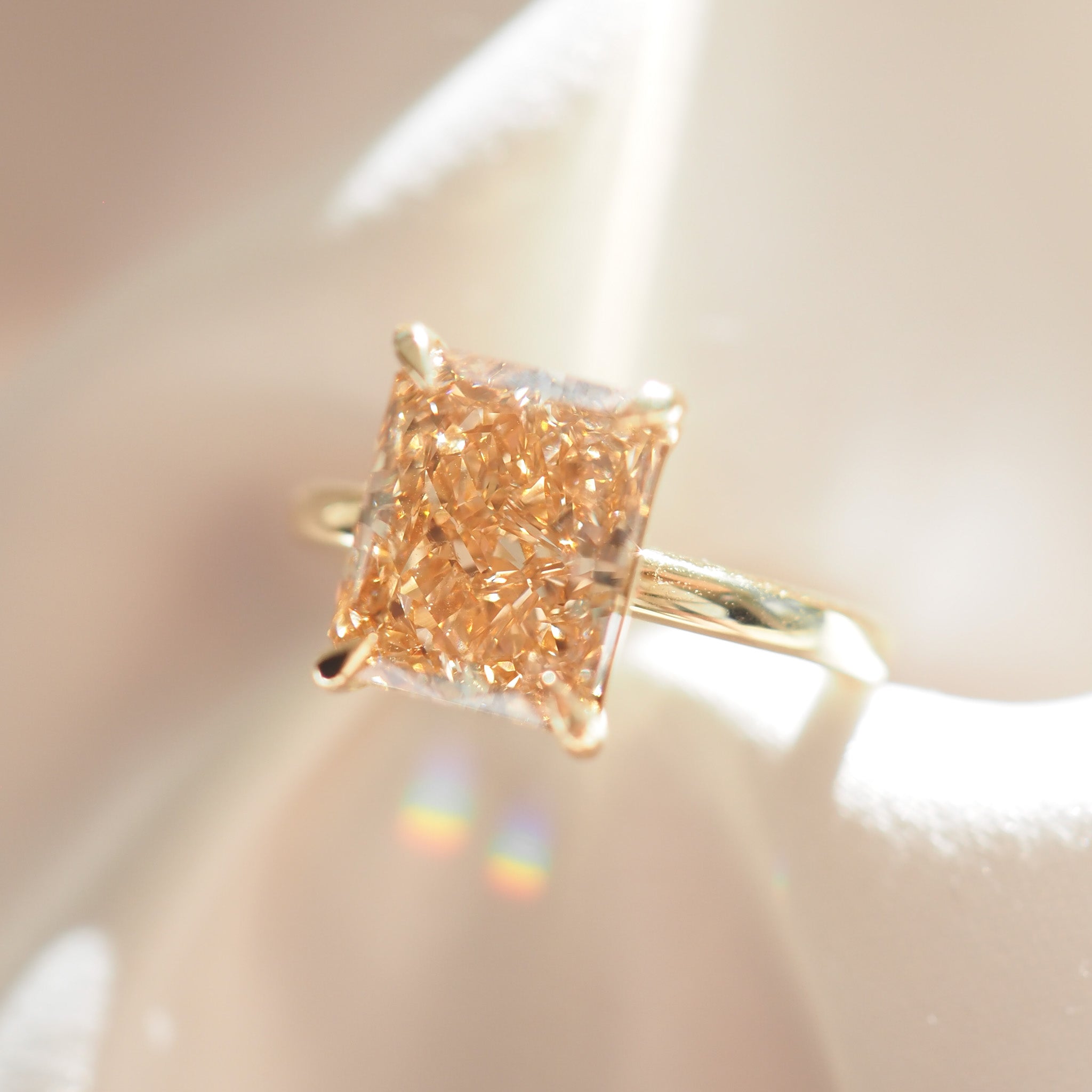 Rhea | 4.5ct Champagne Radiant Solitaire Lab-Grown Diamond Ring