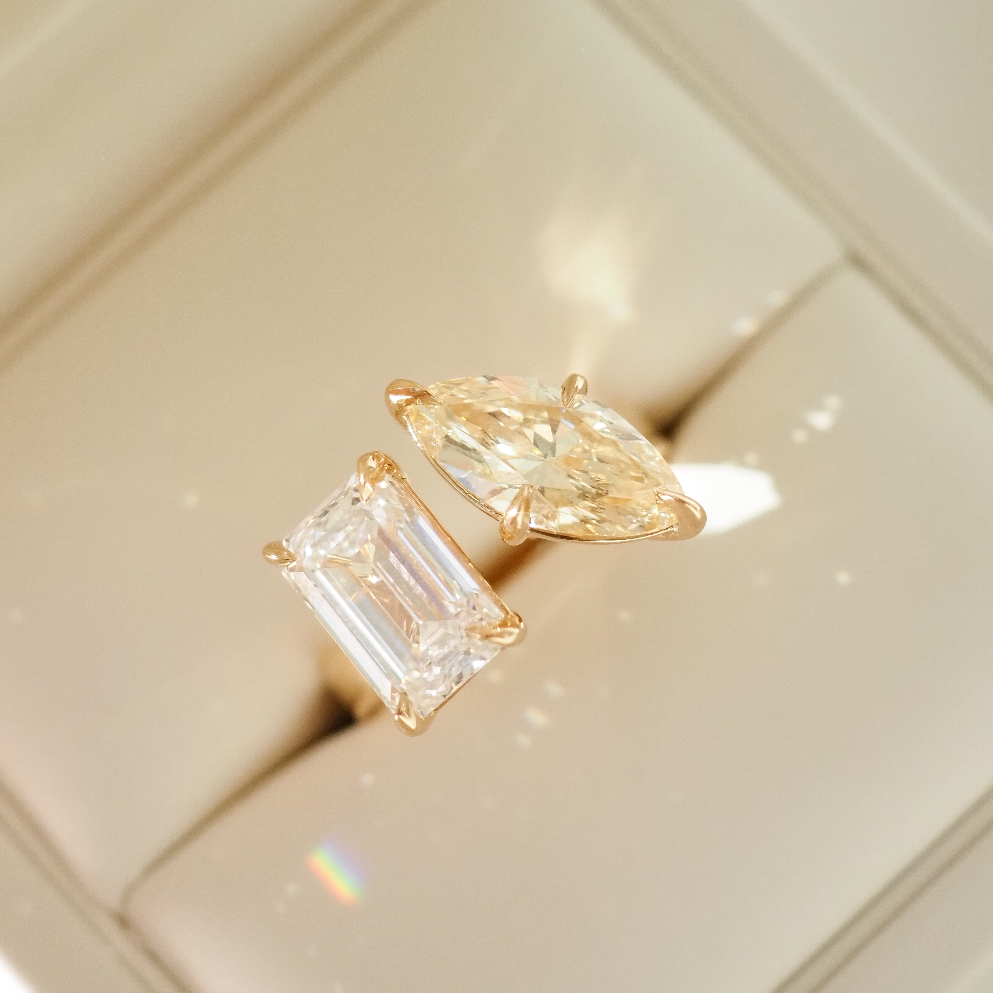 Toi et Moi | 5.3ct Emerald & Marquise Lab-Grown Diamond Engagement Ring