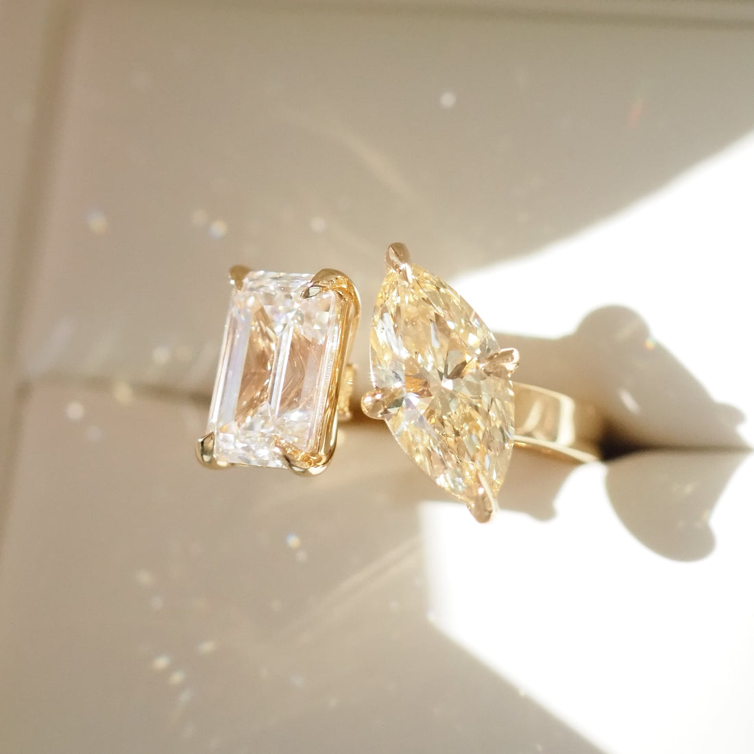 Toi et Moi | 5.3ct Emerald & Marquise Lab-Grown Diamond Engagement Ring