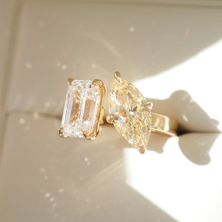 Toi et Moi | 5.3ct Emerald & Marquise Lab-Grown Diamond Engagement Ring
