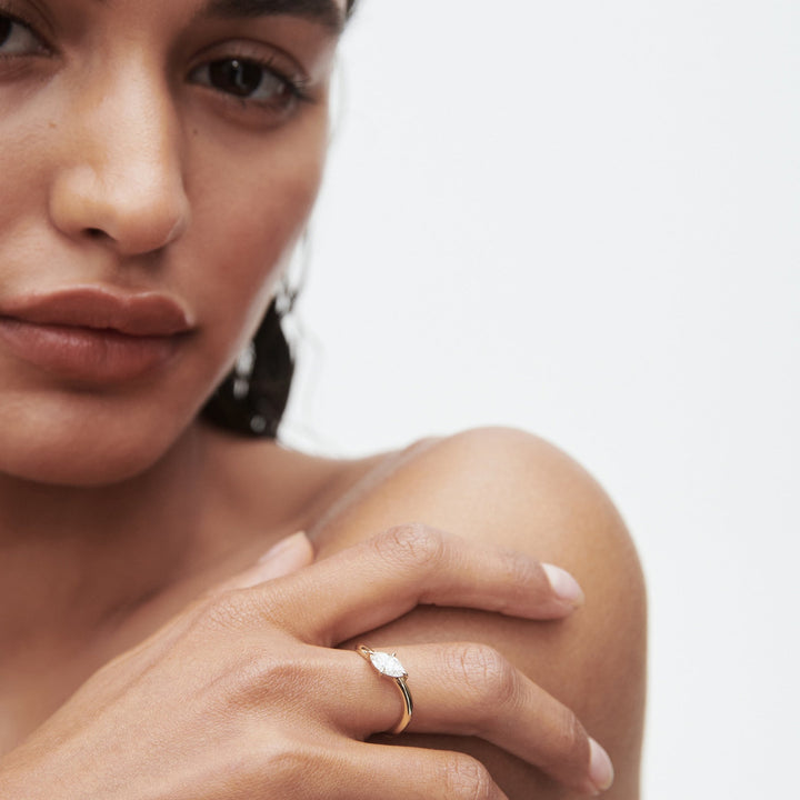 Awa Fine | Tilted Marquise Solitaire Lab-Grown Diamond Engagement Ring