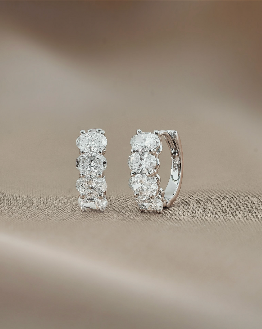 Oval cut Diamond Hoop Earring