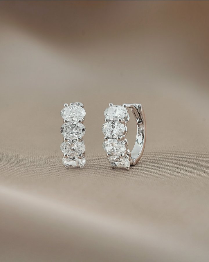 Oval cut Diamond Hoop Earring