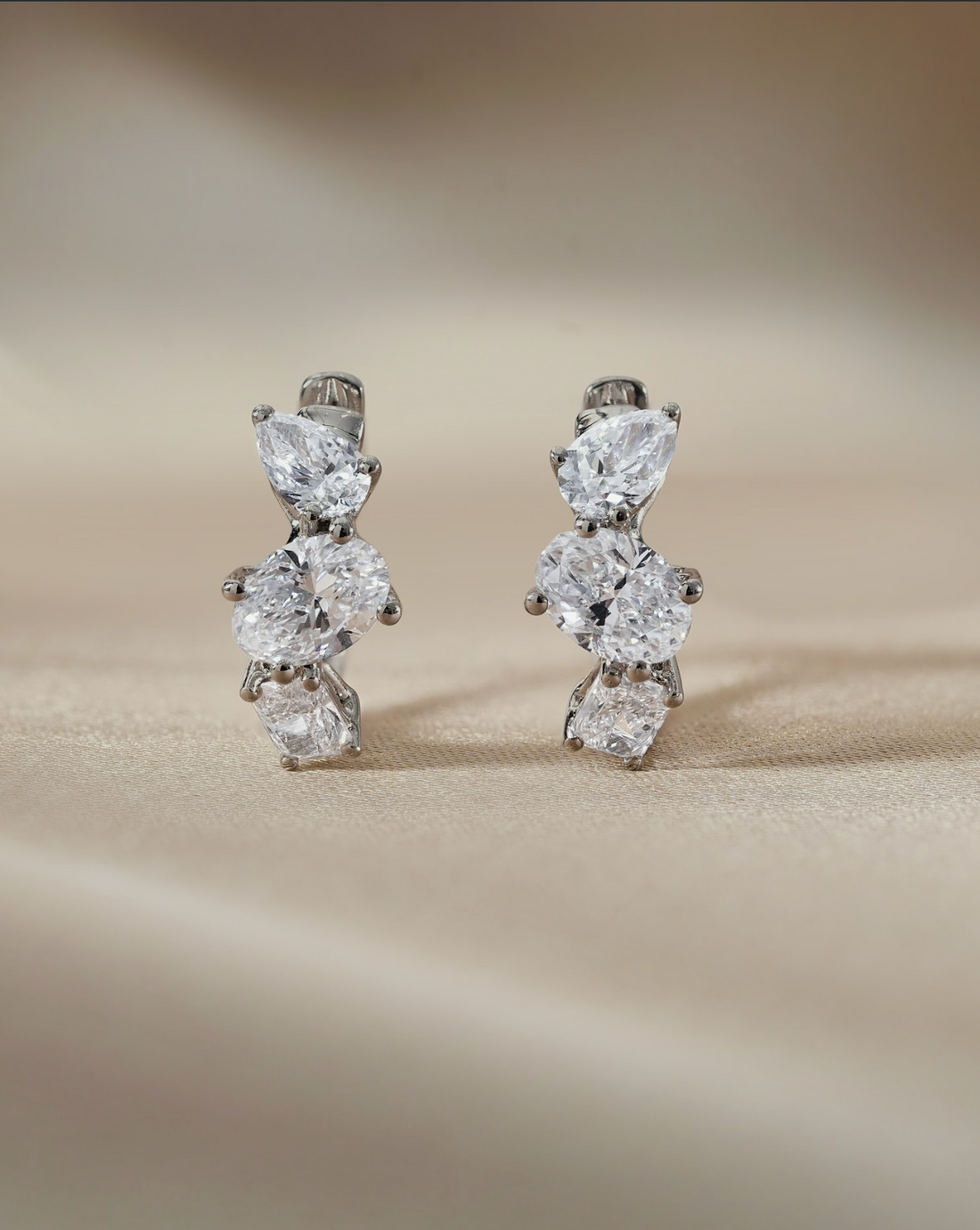 Oval with Mixed Fancy cut Diamond Hoop Earrings