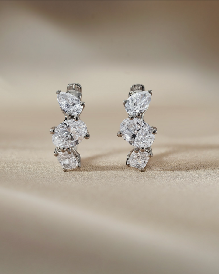 Oval with Mixed Fancy cut Diamond Hoop Earrings