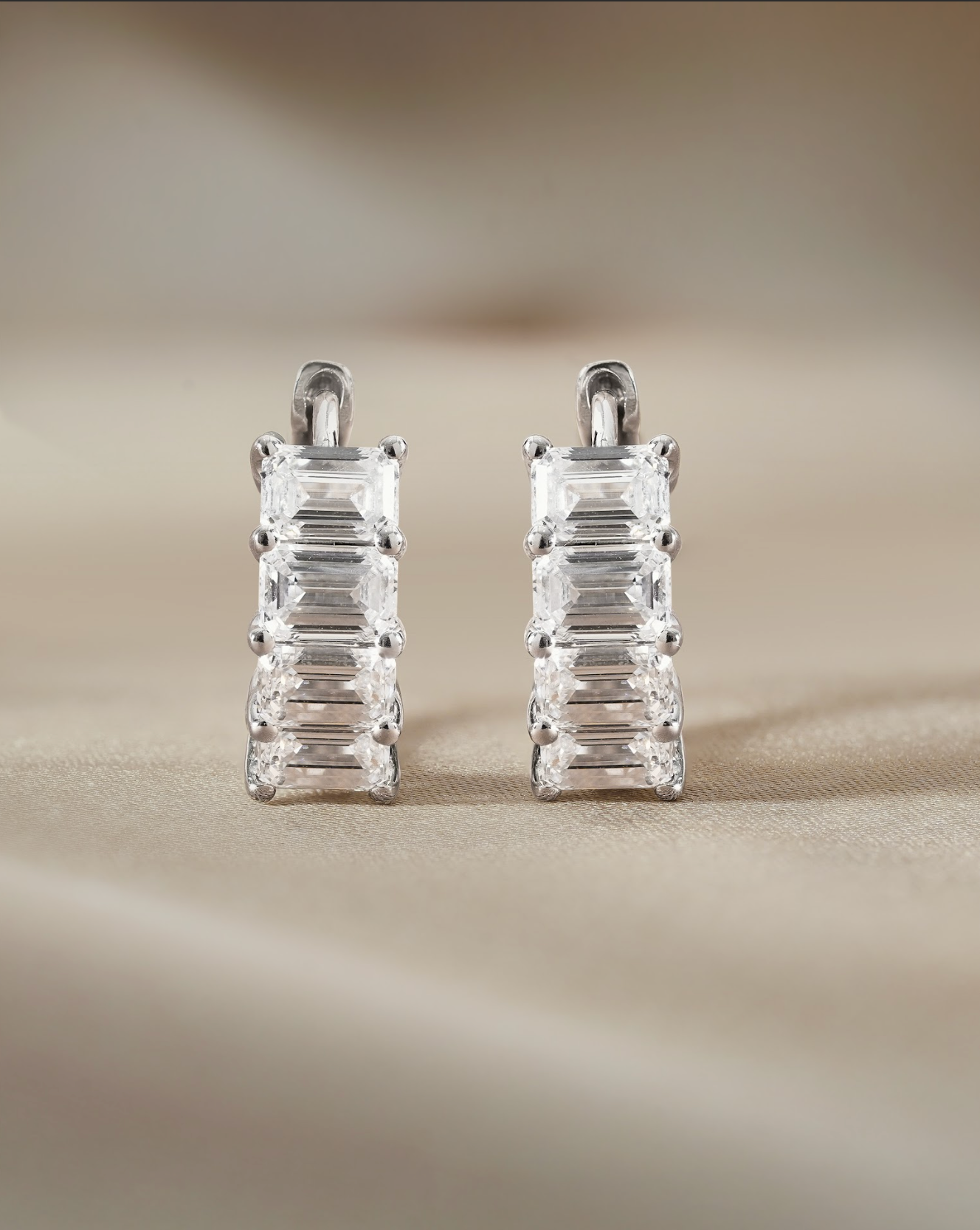 Emerald cut Diamond Hoop Earring