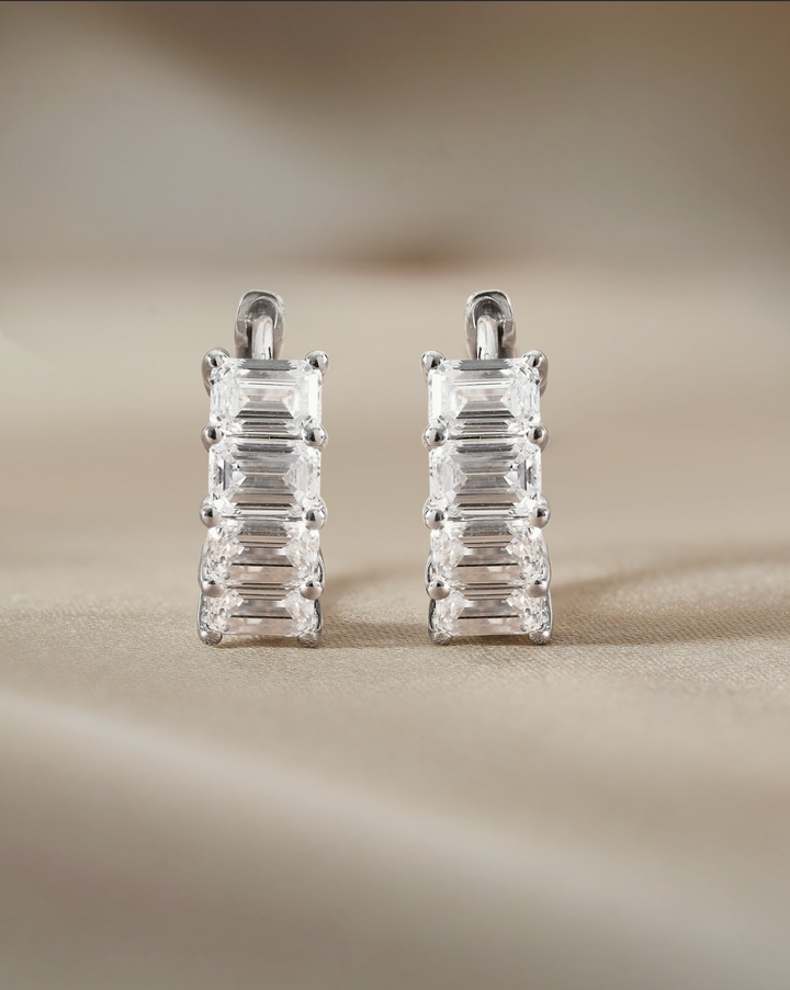 Emerald cut Diamond Hoop Earring