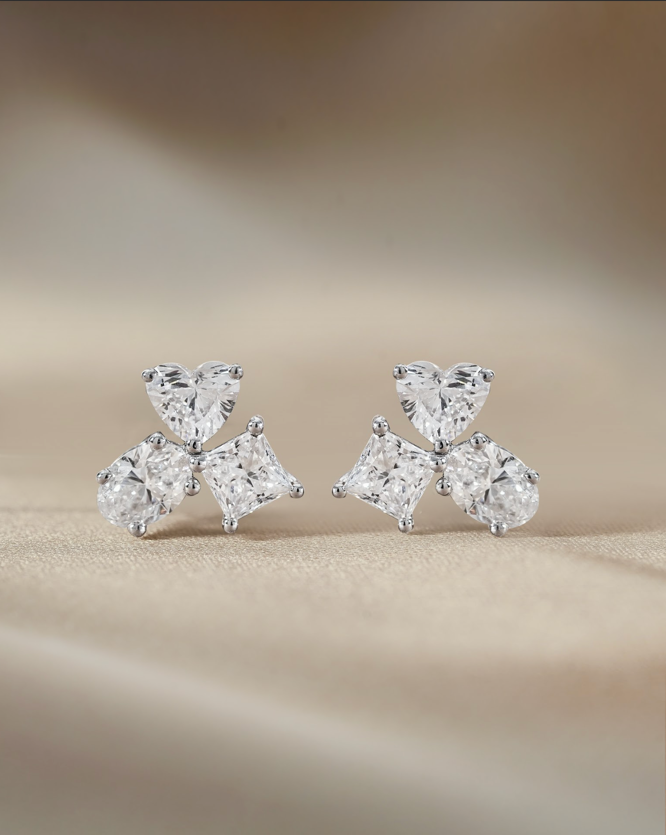 30 Pointer Three Stones Mixed Fancy Cut Diamond Circle Earrings