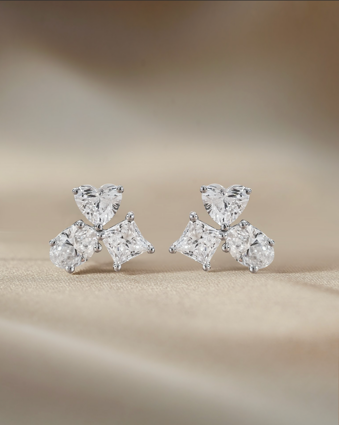 30 Pointer Three Stones Mixed Fancy Cut Diamond Circle Earrings