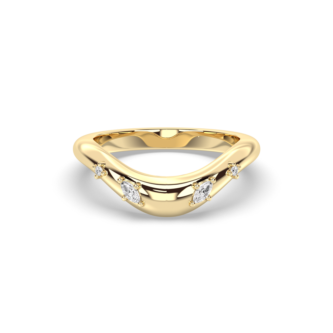 The Drip Wedding Band, Marquise and Round Accents
